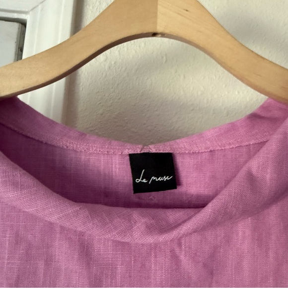 Le Muse lavender lilac linen cotton boat neck bow short sleeve mini dress - Picture 6 of 8